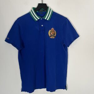 POLO Ralph Lauren MCMLXVII Crest Banner Blue Polo‎ Shirt Slim Fit Large Rugby